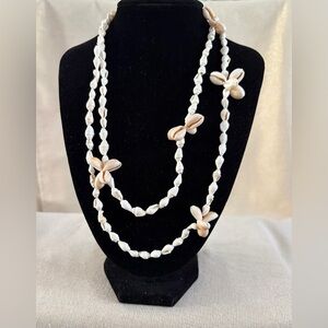 White and Natural Shell Long Necklace - Women Jewelry